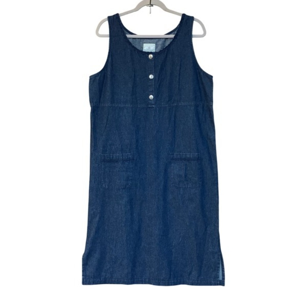 VTG Susan Bristol Denim Dress A Line Pockets Buttons Large Western Country 90s‎